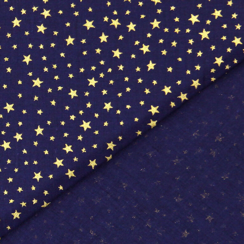 Tela de algodón Cretona Cielo estrellado navideño pequeño – azul marino/dorado,  image number 3
