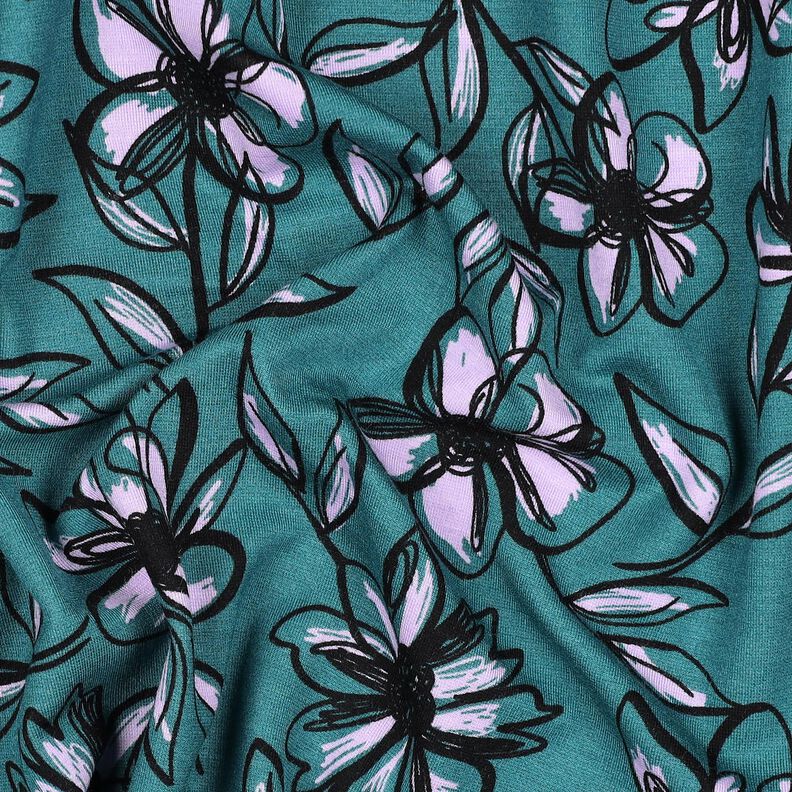Tela de jersey romaní Flores – petroleo/lila,  image number 2
