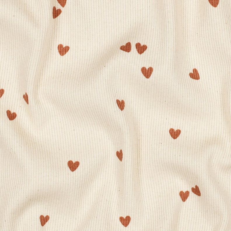 Jersey canelado Corazones dispersos | Poppy Fabrics – beige claro/marrón,  image number 2