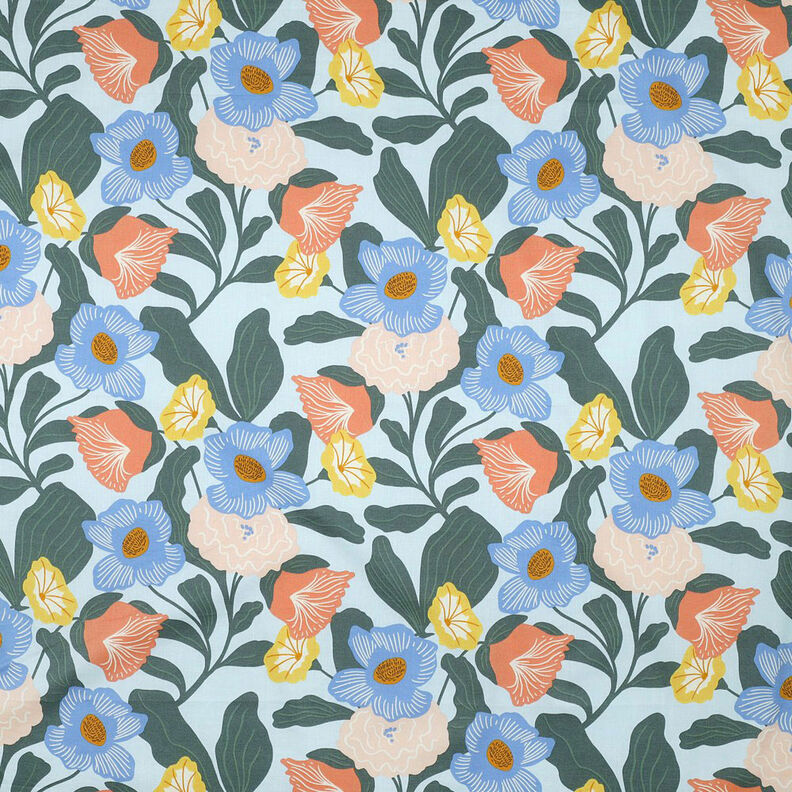 Gasa de algodón con flores exuberantes | Nerida Hansen – azul baby,  image number 1