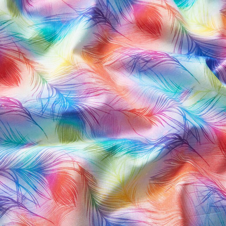 Popelina de algodón Arcoíris y plumas Impresión digital – azul real/mezcla de colores,  image number 2