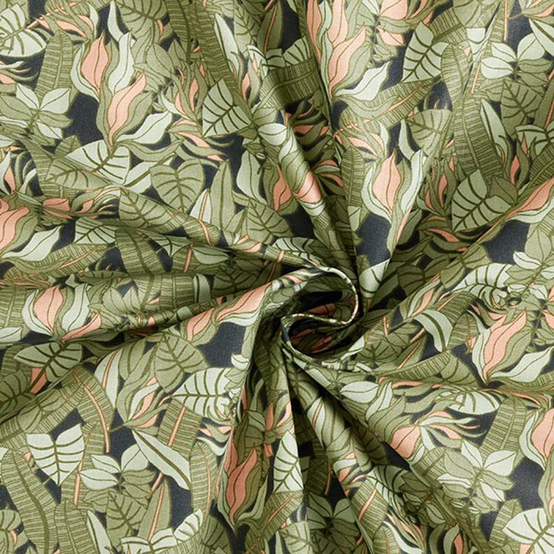 Tela de algodón Cretona hojas tropicales – negro/verde,  image number 4