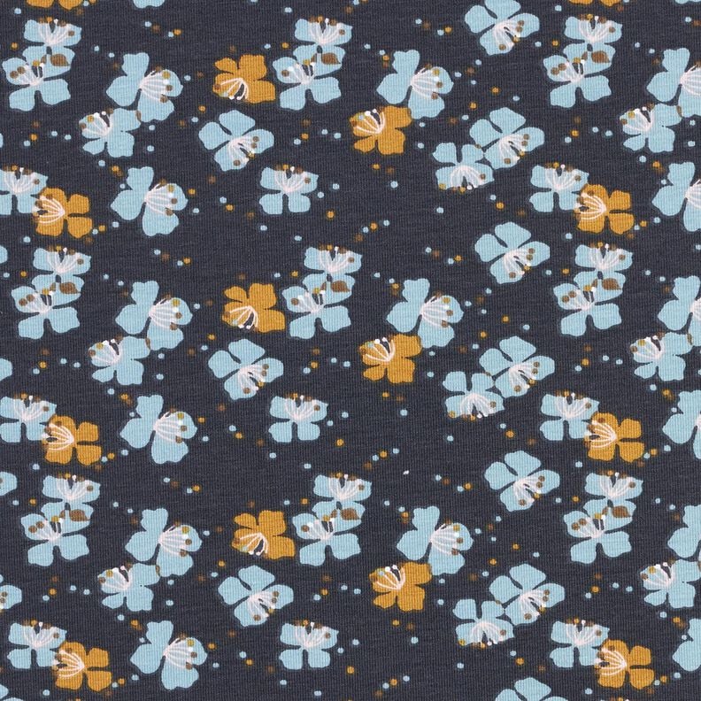 Tela de jersey de algod&oacute;n Florecitas delicadas &ndash; azul negro,  image number 1