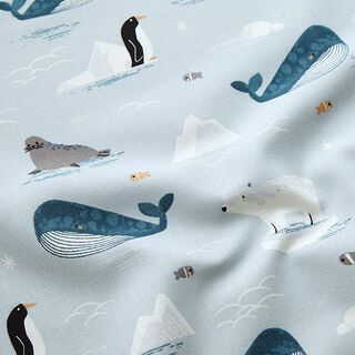 Tela decorativa Panama media Animales en el hielo – azul baby/blanco, 