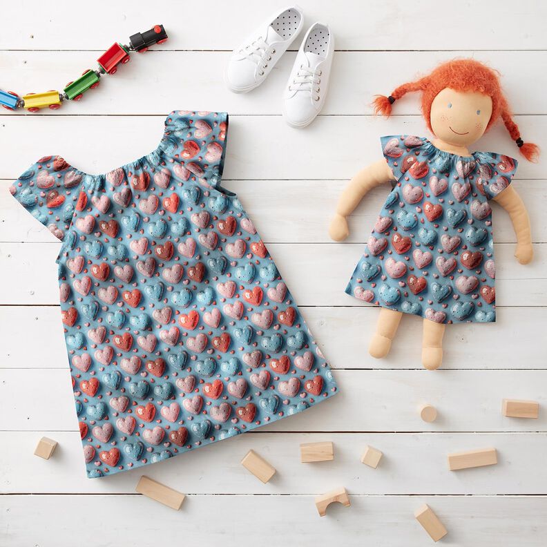 Popelina de algodón Corazones brillantes Impresión digital – azul claro,  image number 7