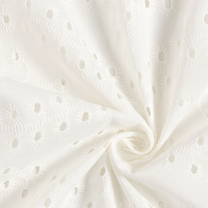 Tela de algodón con bordado inglés de gotas – blanco,  image number 3