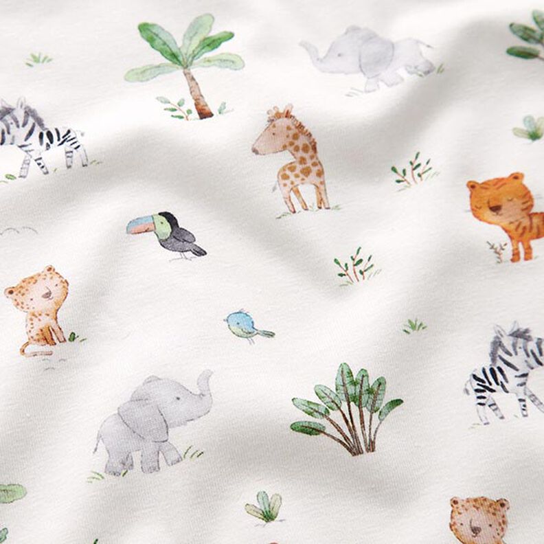 GOTS Tela de jersey de algodón Animales de la selva bebé Impresión digital – blanco lana,  image number 2