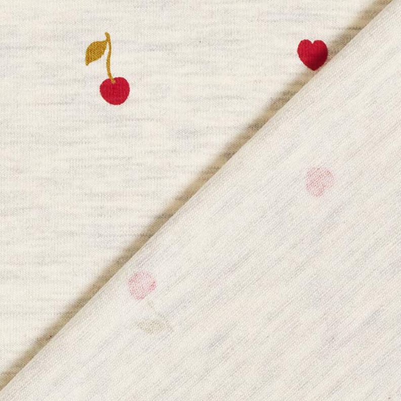 Tela de jersey de algodón Cerezas y corazones – naturaleza/gris claro,  image number 4