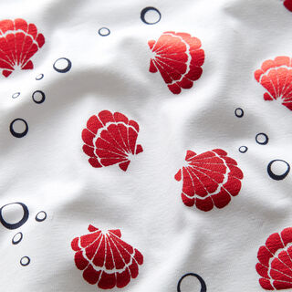 Tela de jersey de algodón Conchas Metálico – blanco/rojo, 