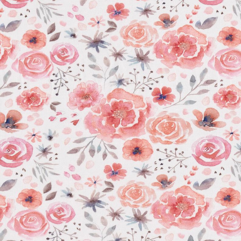 Punto de algodón con rosas de acuarela – blanco/rosa,  image number 1