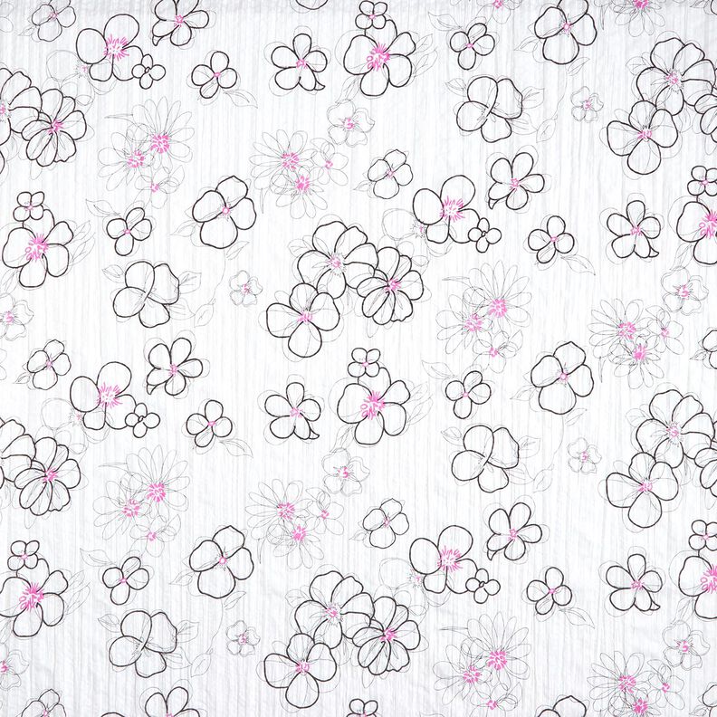 Voile arrugado de flores y estampado de leopardo – blanco/negro,  image number 1