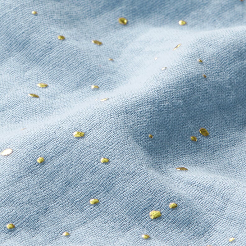 Muselina de algodón con manchas doradas dispersas – azul claro/dorado,  image number 2