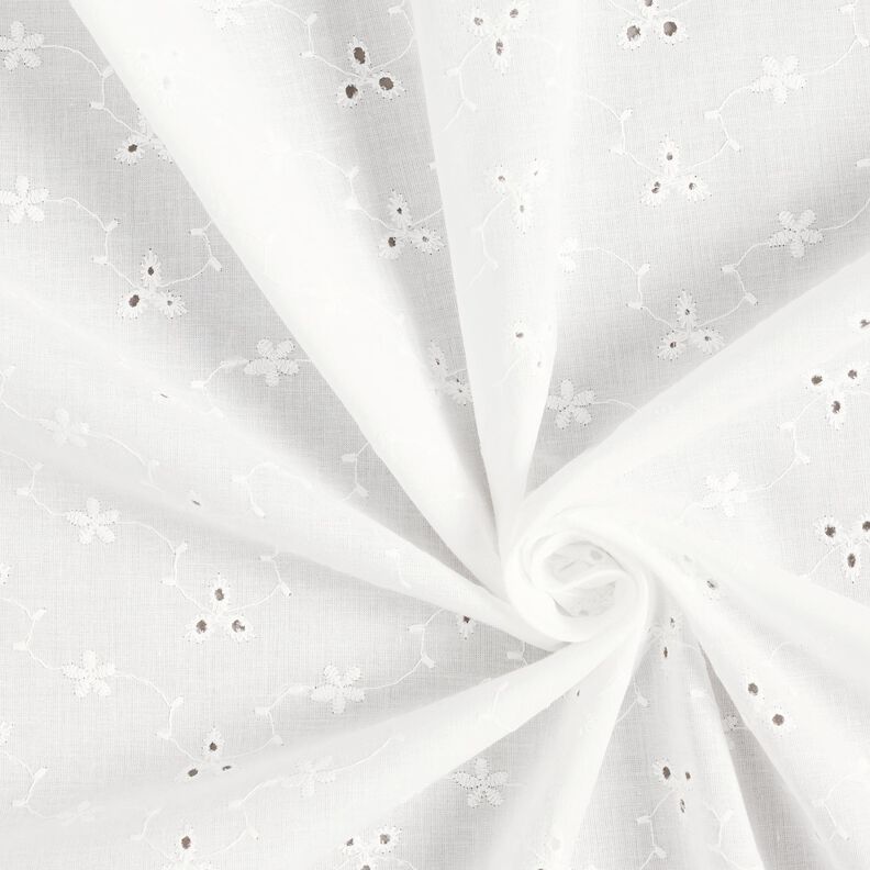 Tela de algodón con bordado de ojales y flores con zarcillos – blanco,  image number 3