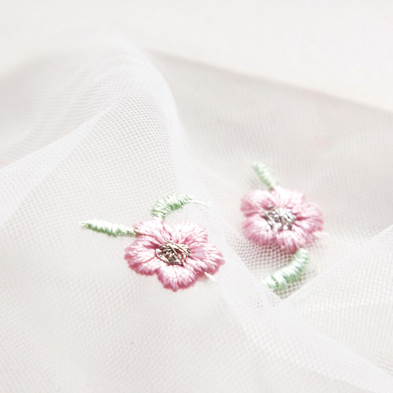 Malla fina Flores bordadas – blanco/rosado,  image number 6