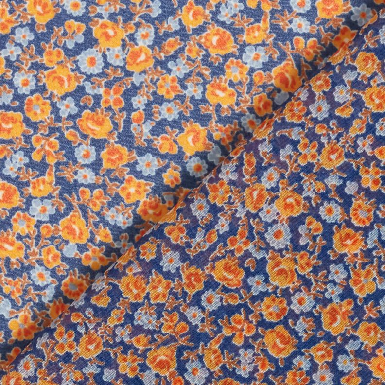 Chifón Estampado de florecillas – índigo/naranja,  image number 4