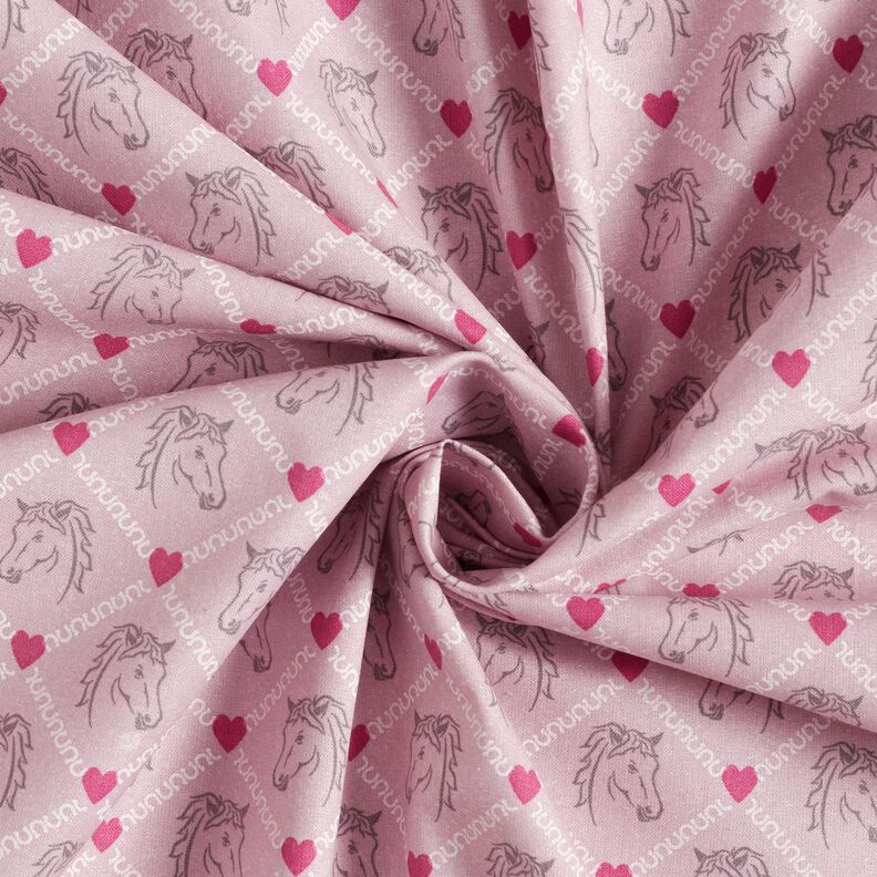 Tela de algodón Cretona Caballos y corazones rosa – rosa,  image number 3
