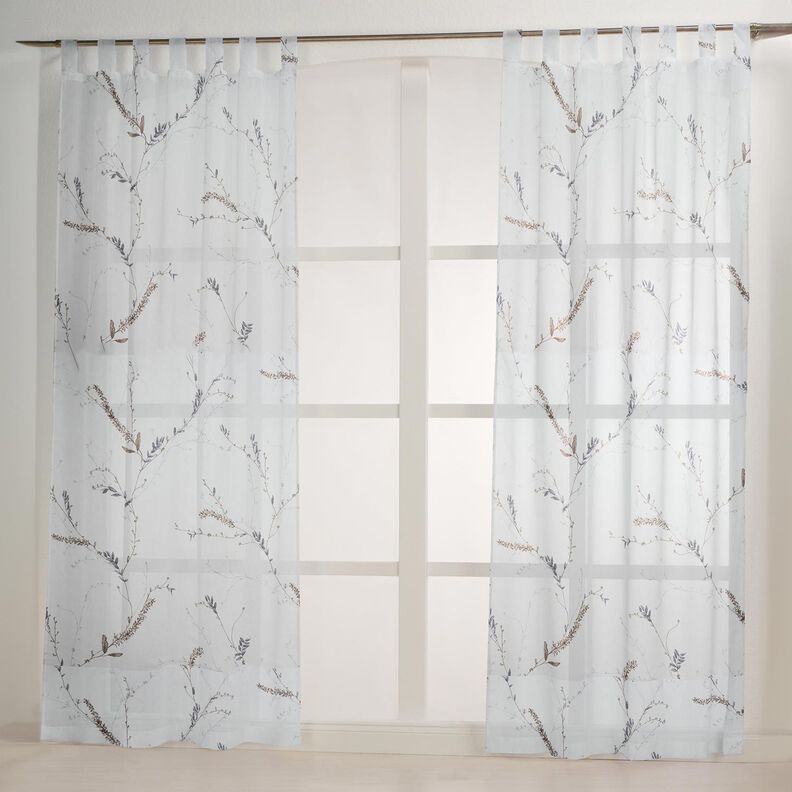 Tela para cortinas Voile Ramitas – blanco/gris plateado,  image number 7