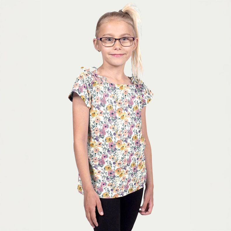 GOTS Tela de jersey de algodón Prado de flores de acuarela Impresión digital – marfil,  image number 7