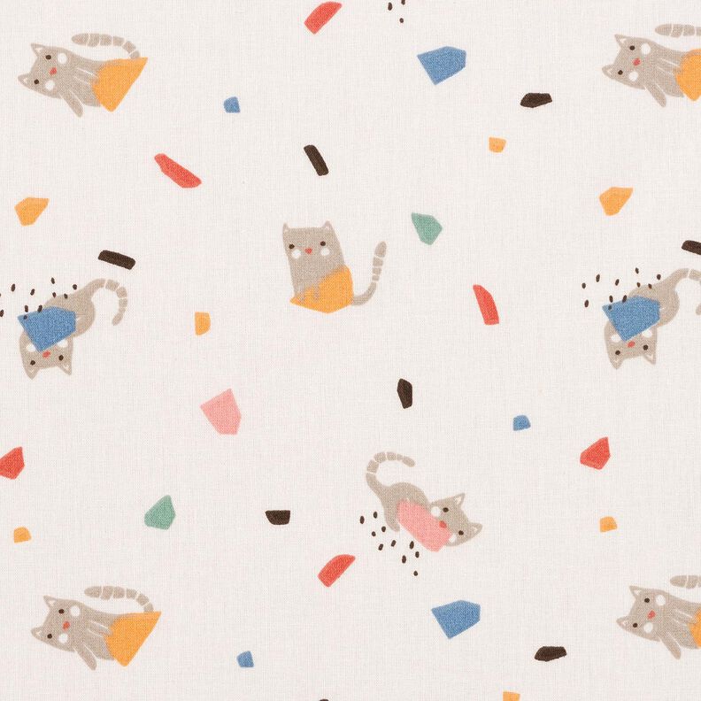 Popelina de algodón Confeti de gato – marfil/marrón claro,  image number 1