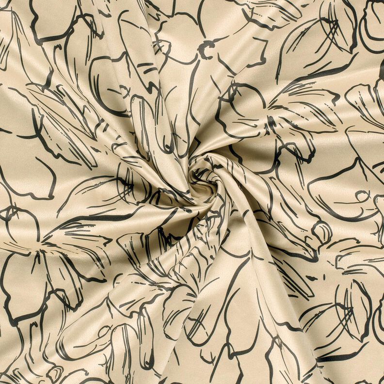 Terciopelo elástico con bocetos de flores – arena/negro,  image number 3
