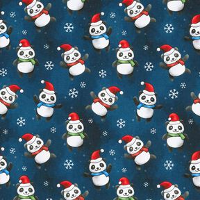 Tela de jersey de algodón Panda navideño | Glitzerpüppi – azul noche/chili, 
