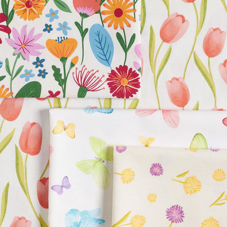 Tela decorativa Panama media pequeñas flores de primavera – blanco lana/amarillo vainilla,  image number 5