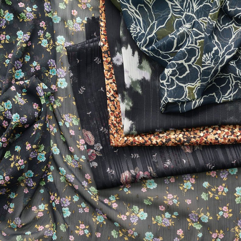 Chifón con rayas brillantes y aspecto batik – negro/blanco,  image number 6