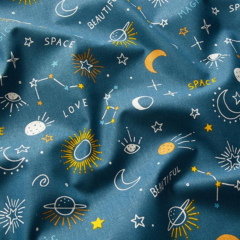 Tela de algodón Cretona Constelaciones – azul océano,  image number 2