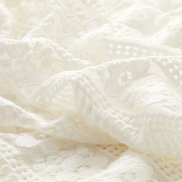 Encaje elástico rayas y flores – blanco lana,  image number 2