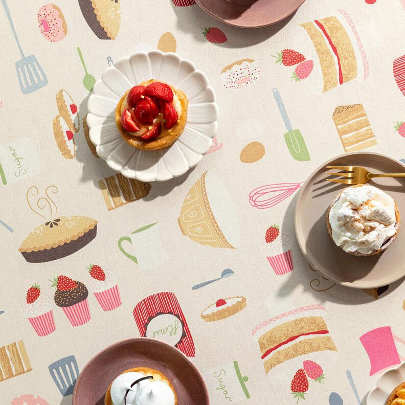 Tela decorativa Panama media Pasteles y tartas – beige claro/rosa,  image number 6