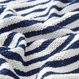 Tejido de punto Rayas brillantes con lentejuelas – blanco lana/azul marino, 