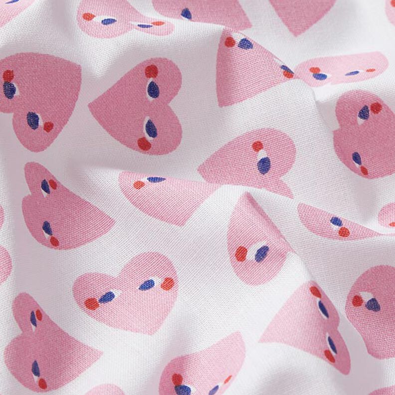 Tela de algodón Cretona Corazones con ojos – blanco/rosa,  image number 2
