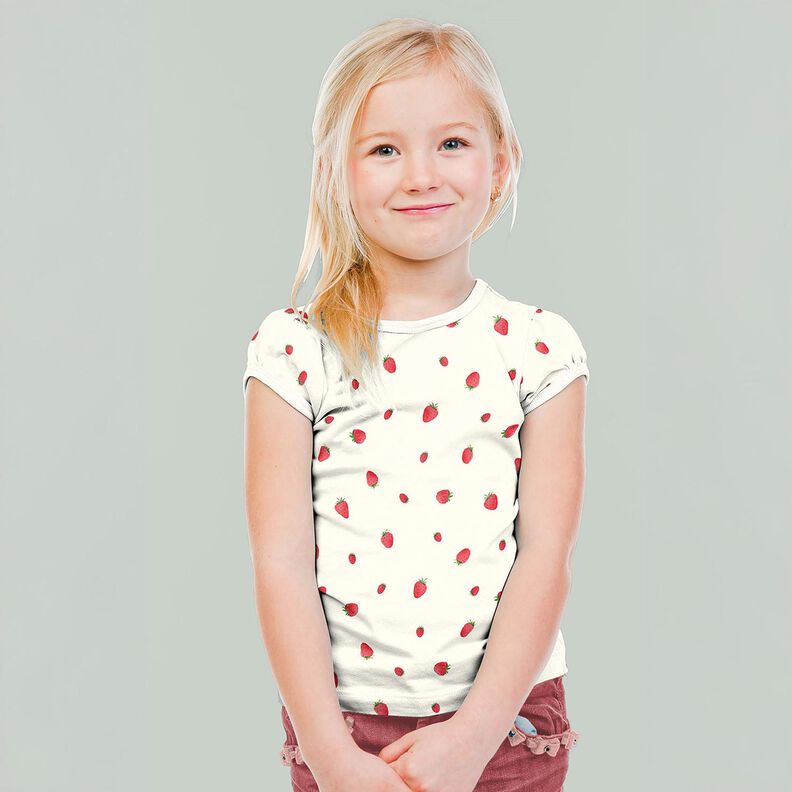 GOTS Tela de jersey de algodón Fresas acuarelas Impresión digital – marfil,  image number 7