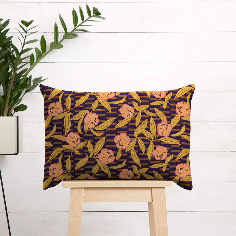 Tela decorativa Panama media Flores coloridas &ndash; berenjena/naranja claro,  image number 6