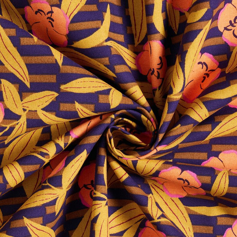 Tela decorativa Panama media Flores coloridas &ndash; berenjena/naranja claro,  image number 3