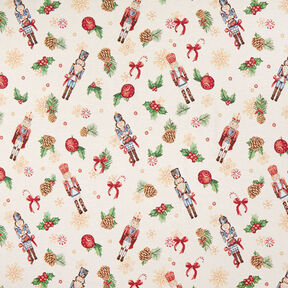Tela decorativa Tapiz Cascanueces festivos – beige claro/rojo, 