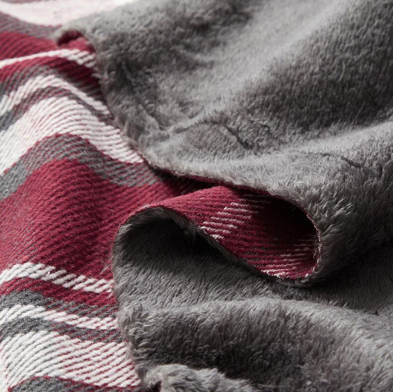 Tejido de abrigo con reverso de piel a cuadros – burdeos/gris pizarra,  image number 5