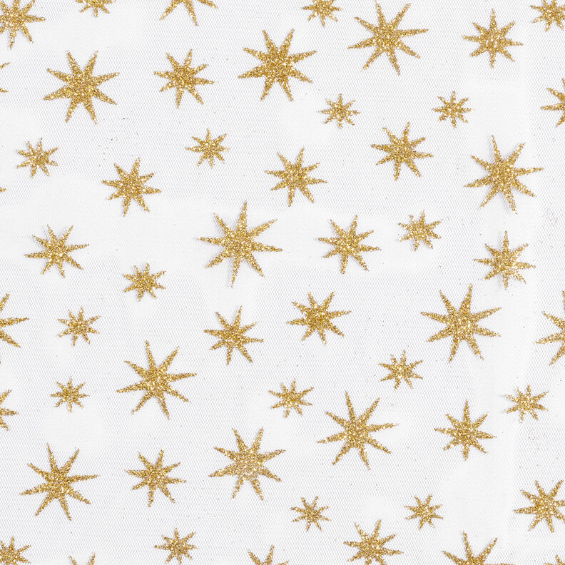Tul con estrellas brillantes – blanco/dorado,  image number 1