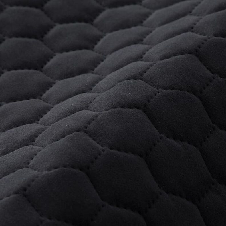 Tela de tapicería Terciopelo acolchado en diseño de panal – negro,  image number 2