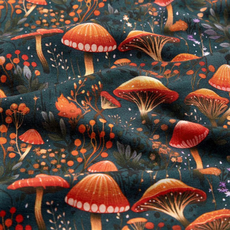Felpa francesa veraniega Bosque m&aacute;gico de setas Impresi&oacute;n digital &ndash; verde oscuro,  image number 2