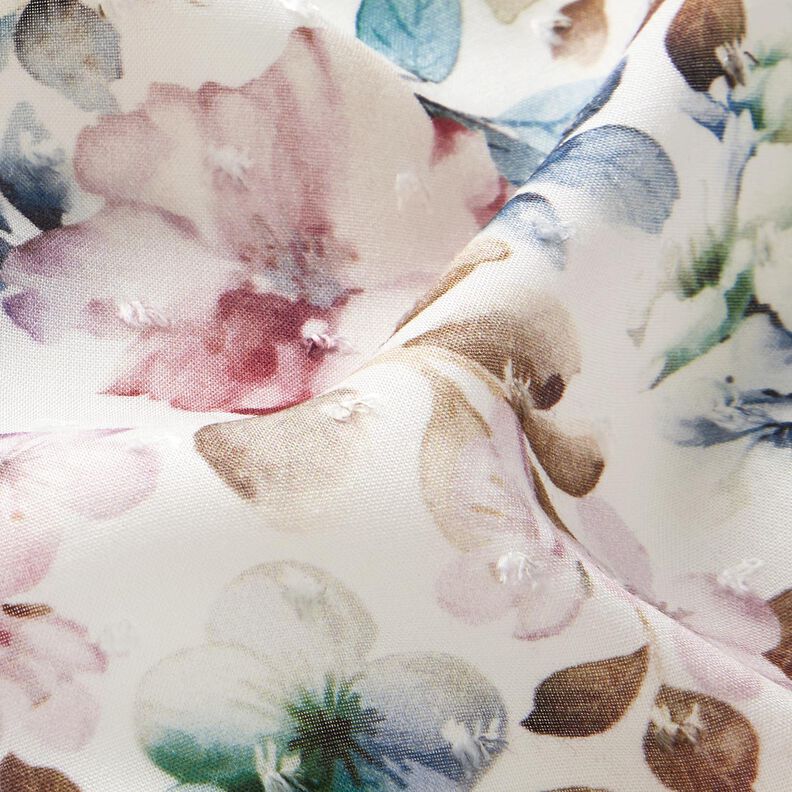Tela de viscosa Dobby flores de acuarela – crema,  image number 2