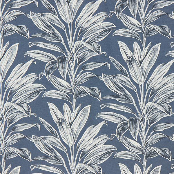 Tela decorativa Lona Bocetos de hojas exóticas – azul metálico,  image number 1