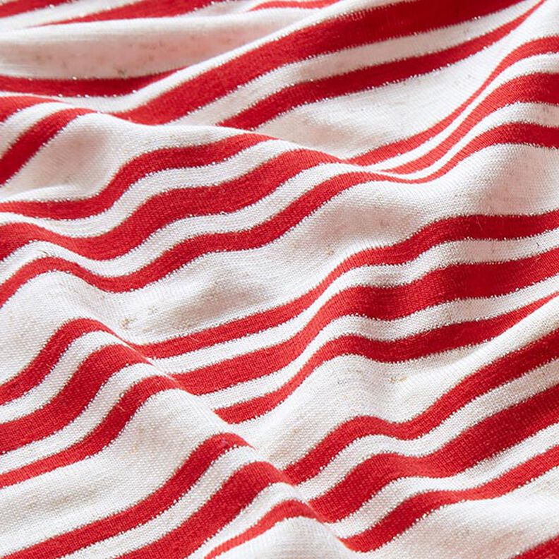 Tela de jersey de viscosa Rayas brillantes irregulares – blanco lana/rojo,  image number 2