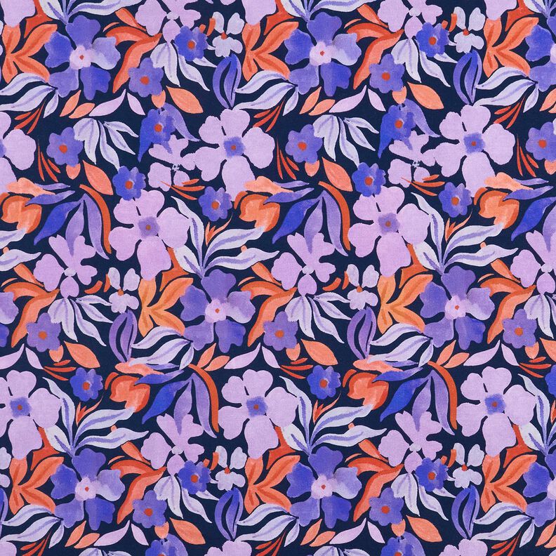 Softsweat con impresión digital de flores – azul noche/lila,  image number 1