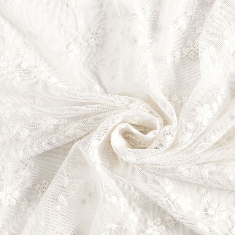 Encaje de tul con flores pequeñas – blanco,  image number 4