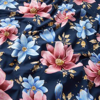 Tela de jersey de algodón Flores de ensueño | Glitzerpüppi – azul marino, 