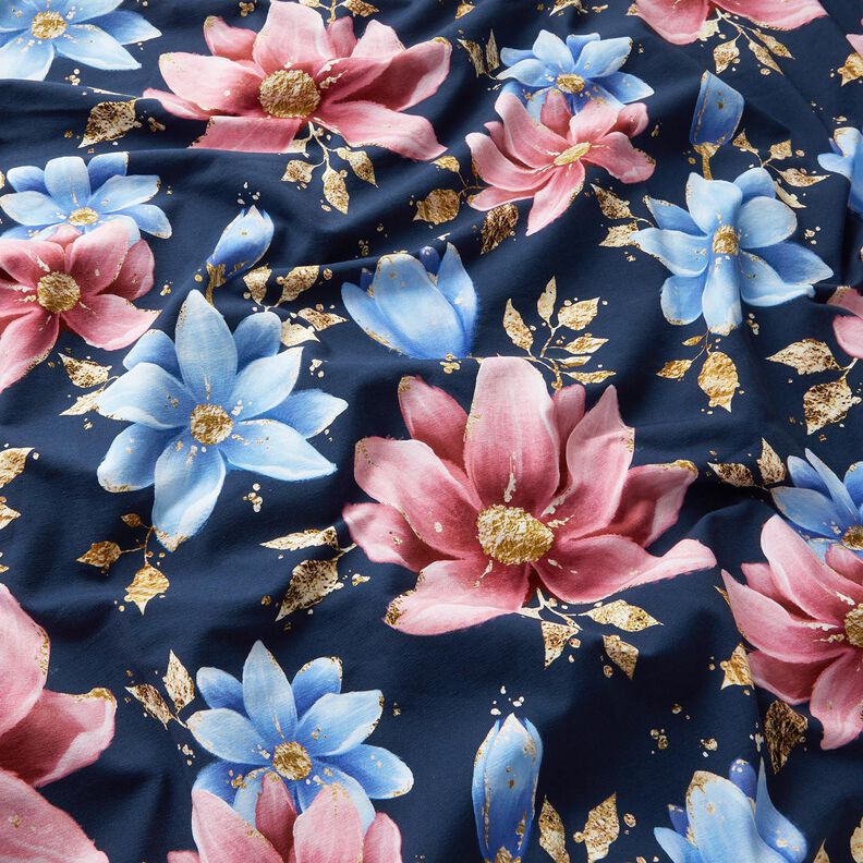 Tela de jersey de algodón Flores de ensueño | Glitzerpüppi – azul marino,  image number 1