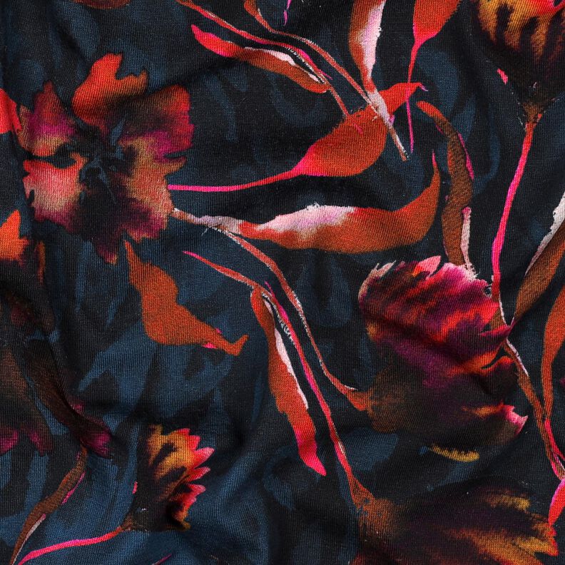 Tela de jersey de algodón Flores expresivas Impresión digital – azul noche/uva,  image number 2