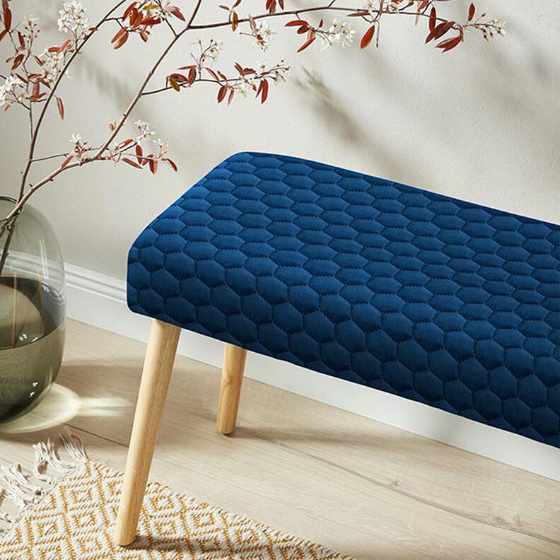 Tela de tapicería Terciopelo acolchado en diseño de panal – azul marino,  image number 8