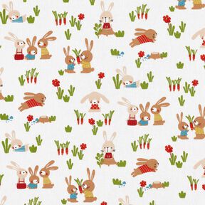 Popelina de algodón Conejitos en el jardín – blanco, 